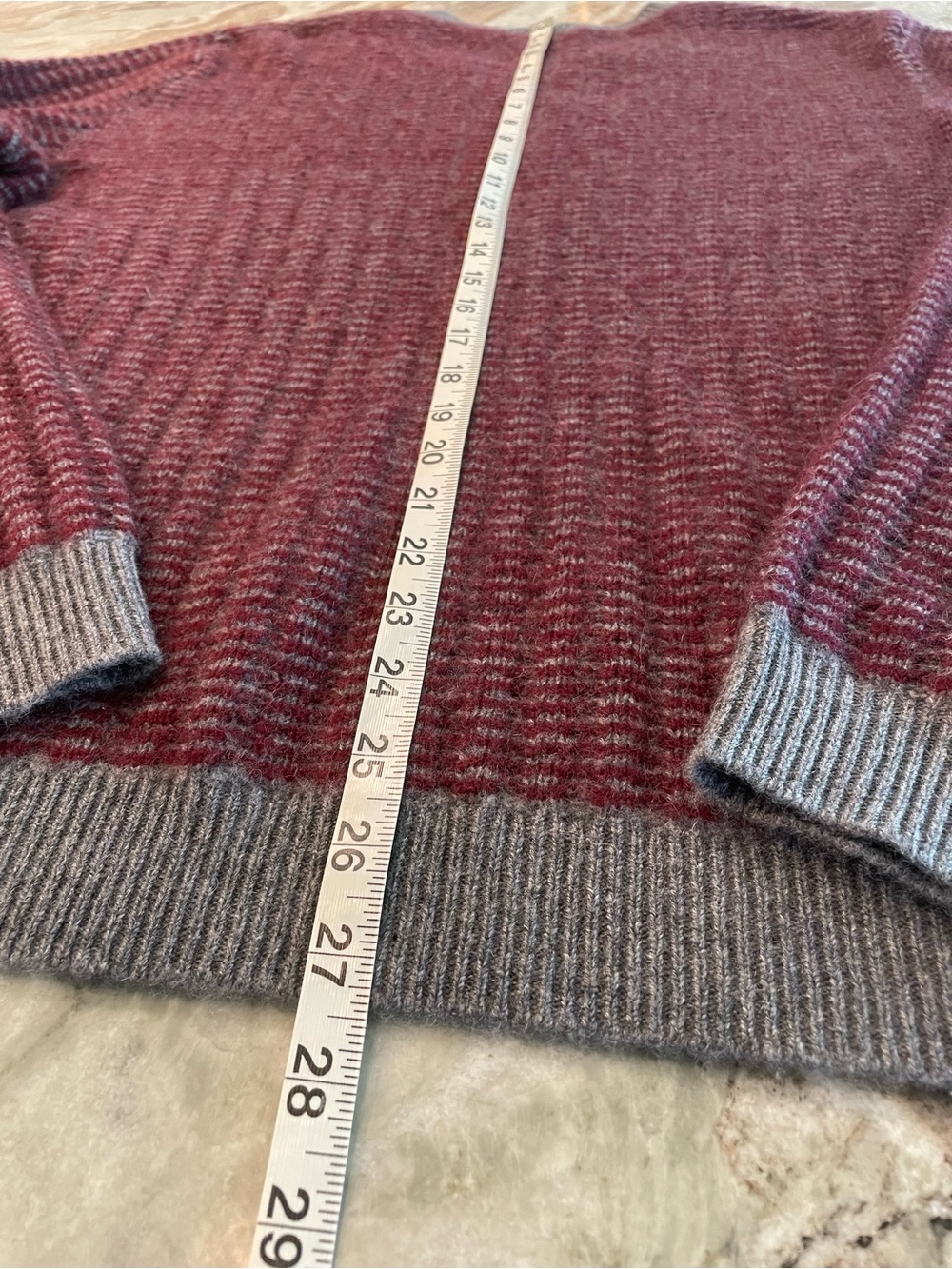 Saks Fifth Avenue Cashmere Sweater Maroon and Grey Striped Mens XL Crewneck - Picture 8 of 12